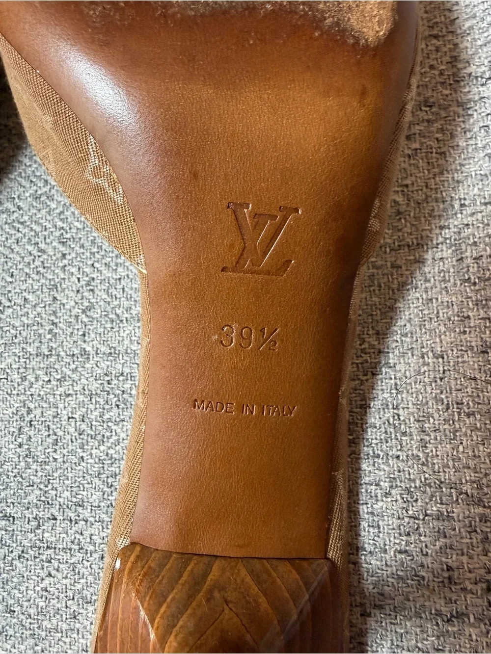 Louis Vuitton Brown Monogram Open-Toe Mules with Gold Bow Detail